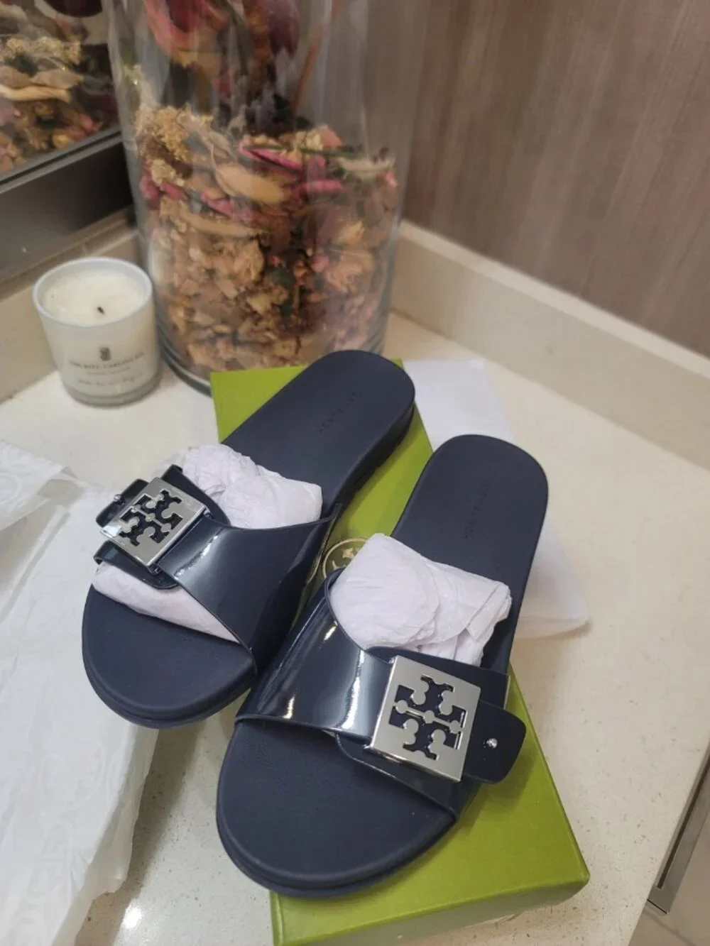 Tory Burch Women's Mellow Buckle Slide Sandals  Size 6 - Blue New NIB